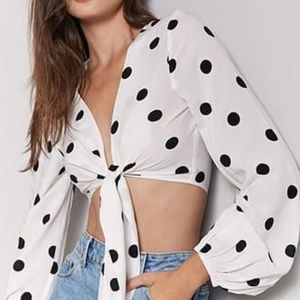 NEVER WORN Forever 21 Polka Dot Tie Front crop top
